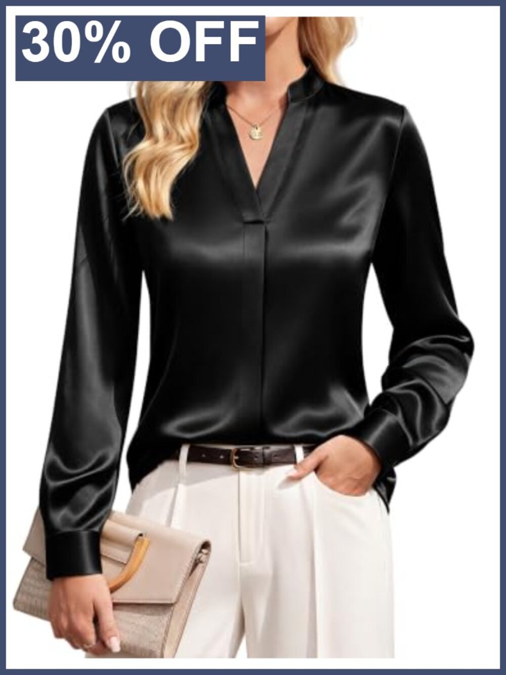 Satin Long Sleeve V-Neck Dressy Casual Blouse